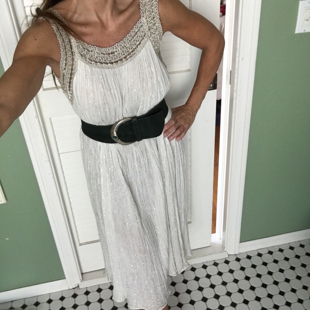 Elegant White Midi Dress with Black Belt